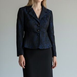 Women's Black & Navy Brocade Notch-Lapel Blazer